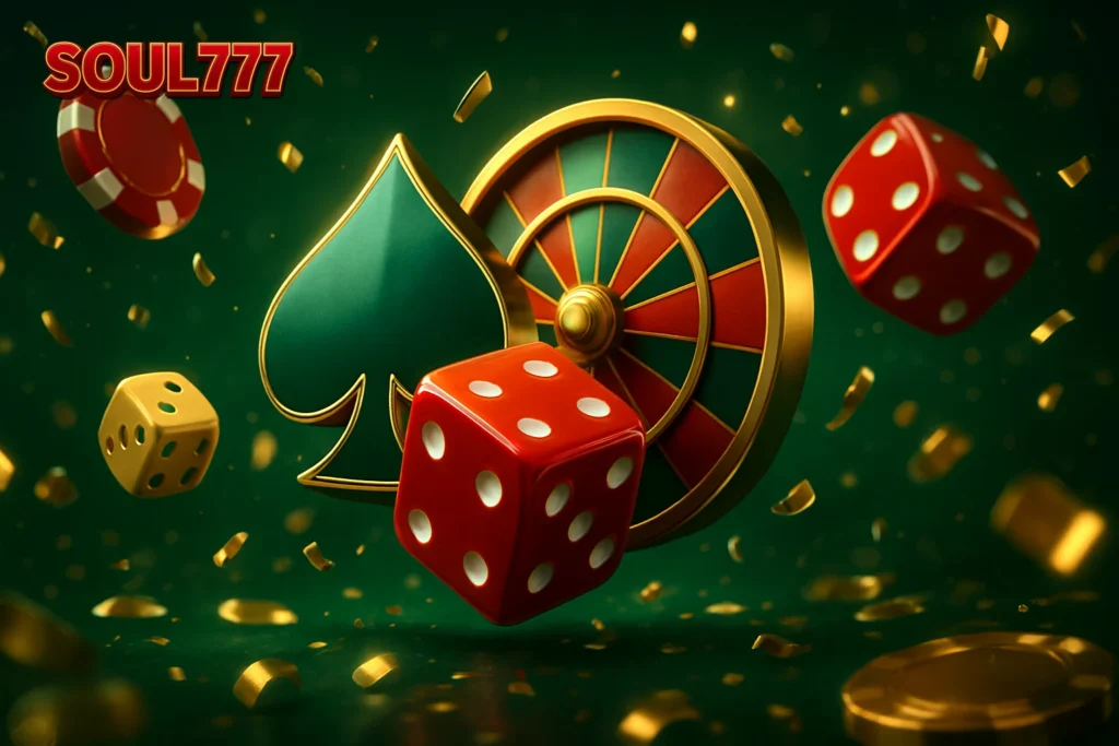 SOUL777 – Variety of digital game icons for slots, table games, and live casino experiences.